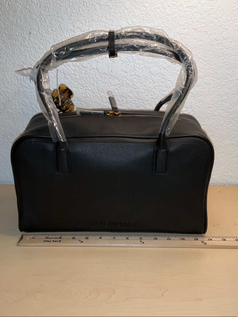 Steve Madden Black Dome Satchel with Gold Hardware